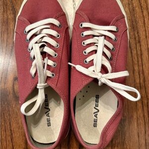 SeaVees Burgundy Shoes Womens 8.5 Monterey Sneakers Red Canvas Comfort Round Toe